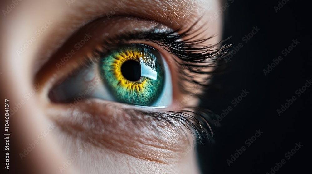 A vibrant close-up of a green eye, featuring dramatic yellow patterns in the iris highlighted against a dark background, emphasizing vivid contrast and depth. A vibrant close-up of a green eye, featuring dramatic yellow patterns in the iris highlighted against a dark background, emphasizing vivid contrast and depth.