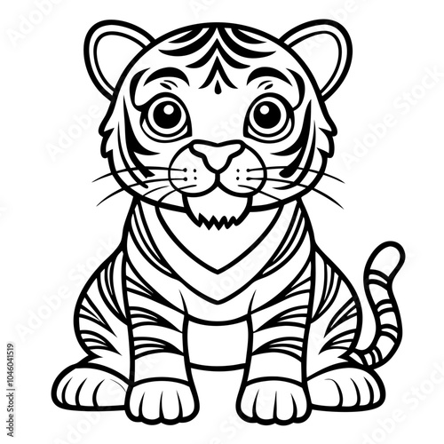 Cute Baby Tiger Coloring Page: A charming and adorable baby tiger, perfect for coloring pages, activity books, or educational materials.