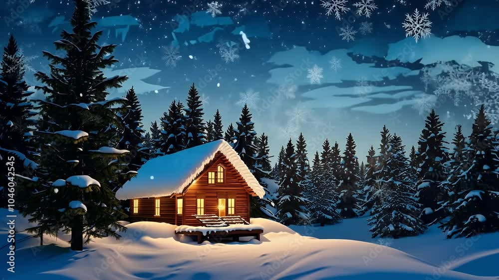 charming winter scene glowing house nestled snowy pine forest seamlessly looping 4K timelapse video created AI evoking feelings warmth enchantment christmas snow landscape tree holiday home charming winter scene glowing house nestled snowy pine forest seamlessly looping 4K timelapse video created AI evoking feelings warmth enchantment christmas snow landscape tree holiday home