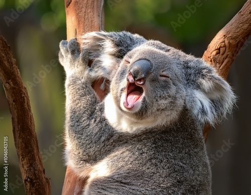 koala yawning on a tree