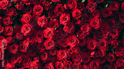 Fototapeta Naklejka Na Ścianę i Meble -  Natural fresh red roses flowers pattern wallpaper top view Red rose flower wall background 