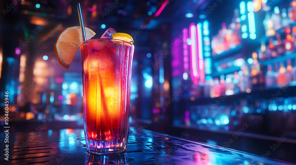 Neon colorful cocktails in a cyberpunk bar Neon colorful cocktails in a cyberpunk bar
