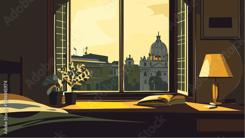 Roman Elegance- Bedroom Window View of St. Peter's Basilica