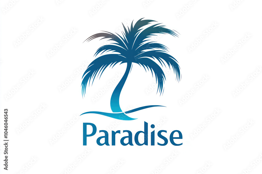 Paradise resort logo against a backdrop of a stunning tropical beach with crystal-clear waters and lush palm trees under a clear blue sky on a sunny day. Paradise resort logo against a backdrop of a stunning tropical beach with crystal-clear waters and lush palm trees under a clear blue sky on a sunny day.