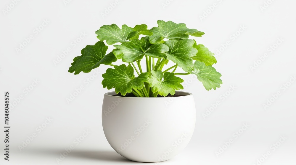 Beautiful green indoor plant with broad leaves, placed in a minimalist white pot, isolated on a white background, soft shadows for depth Beautiful green indoor plant with broad leaves, placed in a minimalist white pot, isolated on a white background, soft shadows for depth