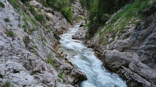 Rushing River Through a Mountain Gorge