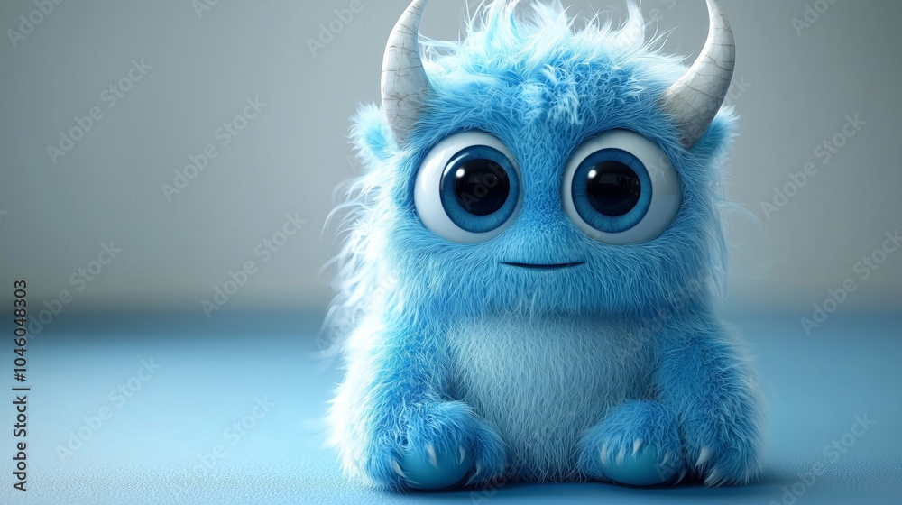 Obraz premium Adorable Fuzzy Blue Monster Character with Big Eyes