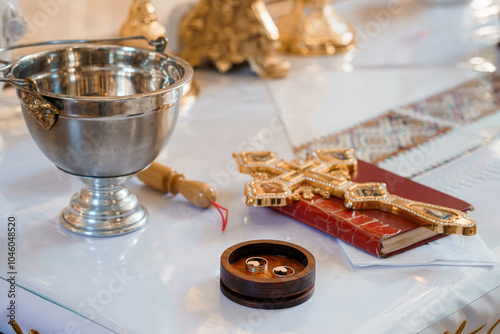 Canvastavla Sacred Baptismal Setting with Religious Artifacts