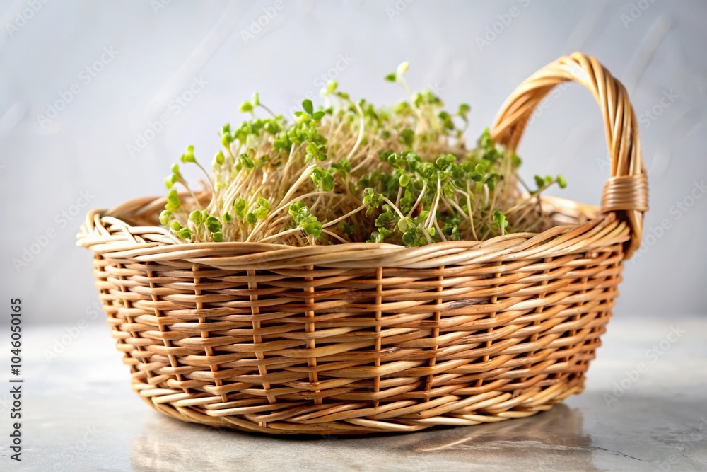 sprouts in wicker basket on white surface sprouts in wicker basket on white surface