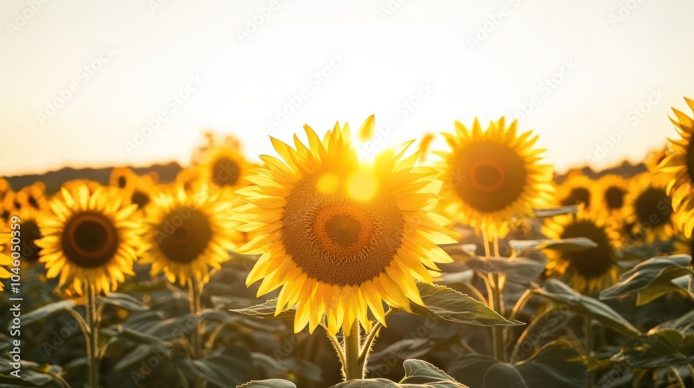 Rustic sunflower field with golden hues and a sunlit sky Rustic sunflower field with golden hues and a sunlit sky