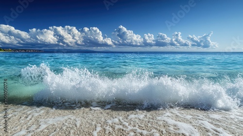 Fototapeta Naklejka Na Ścianę i Meble -  Stunning 4k wallpaper a crystal-clear ocean with waves crashing against the shore