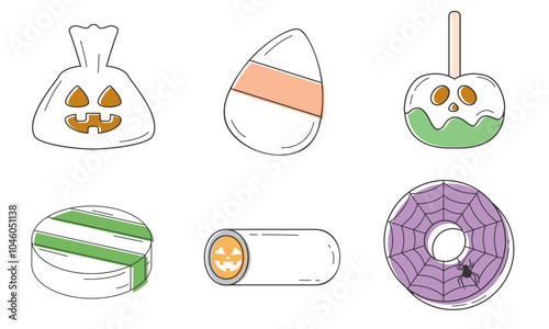 Halloween candy icons collection with spooky sweets Vector