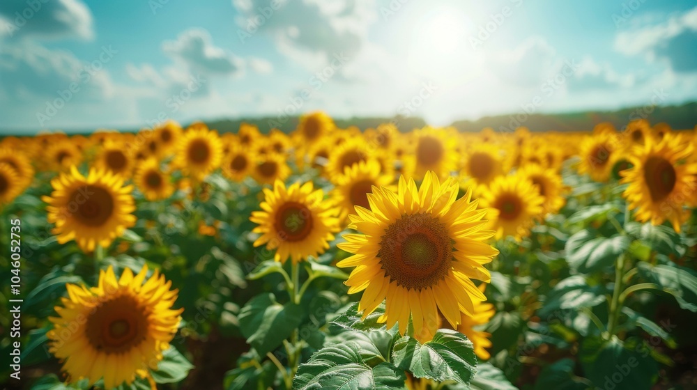 A field of sunflowers basking in the sunlight. AI. A field of sunflowers basking in the sunlight. AI.