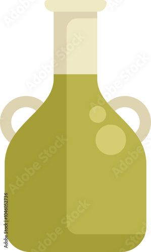 Big glass bottle containing olive oil with handles for easy carrying, isolated on white background