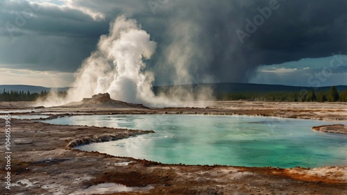 Wallpaper Mural geyser fields, with mystical light piercing through thermal mist Torontodigital.ca