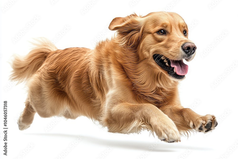 whole body golden retriever running, plain white background whole body golden retriever running, plain white background