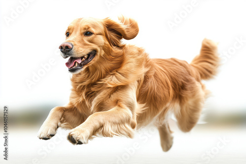 whole body golden retriever running, plain white background