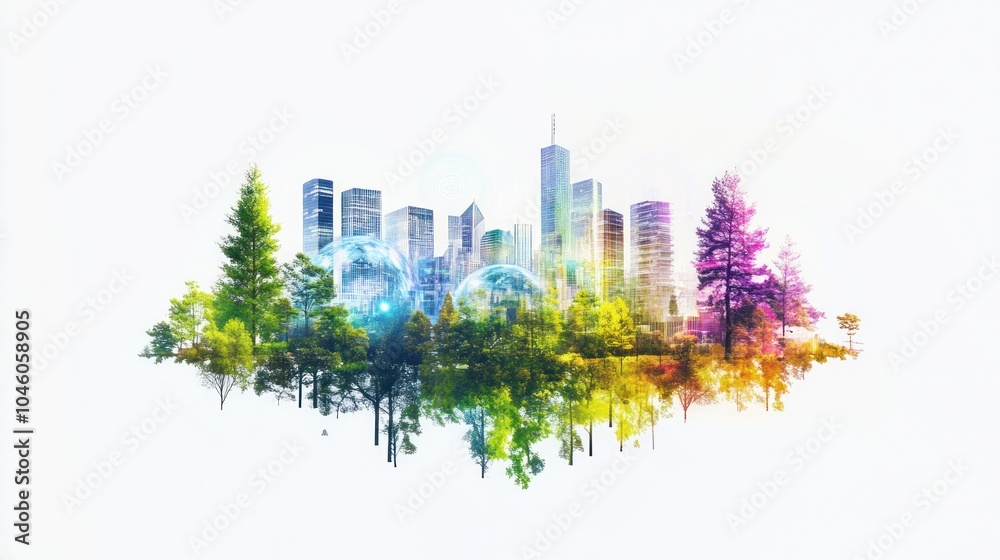 Fototapeta premium Cityscape with Nature: A Vision of Harmony