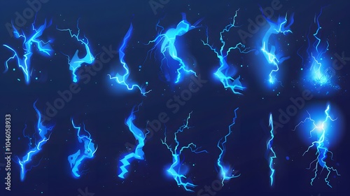 Set of blue electrical discharge effects. photo