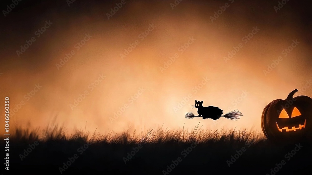 Fototapeta premium Silhouette Jack-o'-Lanterns in Field