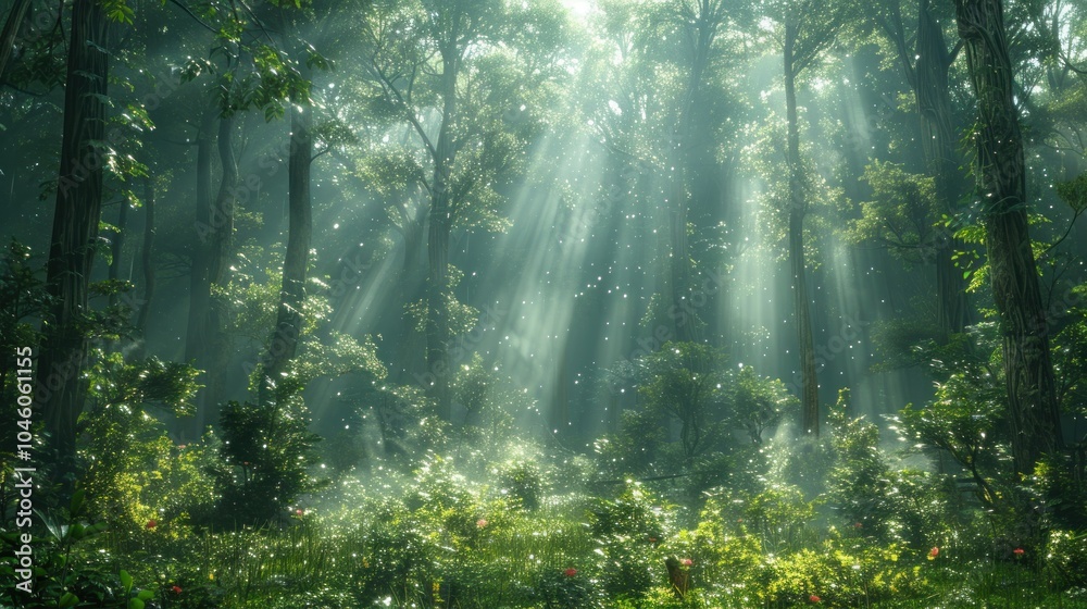Obraz premium Sunbeams in a Forest