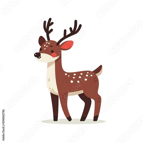 Flat, isolated illustration of a standing reindeer with large antlers. The design features smooth lines, a neutral brown color, and a simple yet elegant profile, evoking holiday themes.