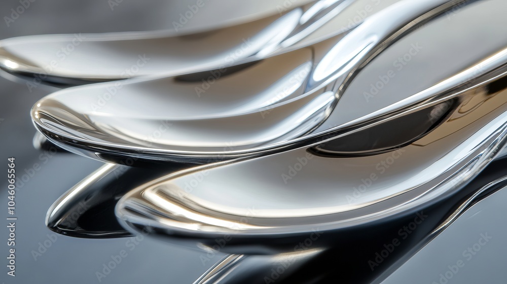 The chrome, stainless steel, and silver spoons appear clean and highly polished, with a side view showing the smooth, reflective metal in a stacked photo with clipping path The chrome, stainless steel, and silver spoons appear clean and highly polished, with a side view showing the smooth, reflective metal in a stacked photo with clipping path