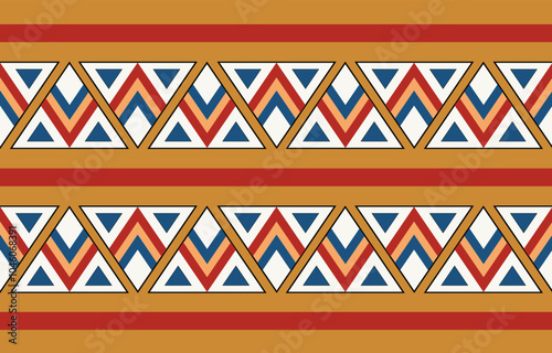 Ethnic tribal colorful triangle background. Seamless tribal pattern, folk embroidery, tradition geometric ornament. Traditional african design for fabric, textile, print, rug, paper