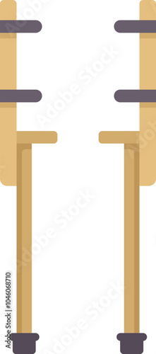This vector illustration shows a pair of wooden stilts with footrests and hand straps, ready for circus performances or playful fun