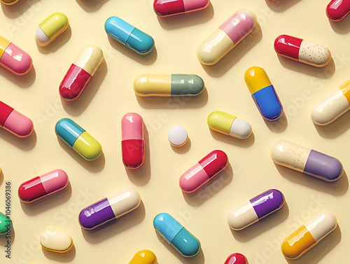 Vibrant Assorted Pills and Capsules in a Healthcare Composition Background