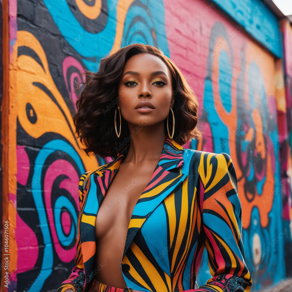 Fototapeta premium Elegant black woman in colorful dress 
