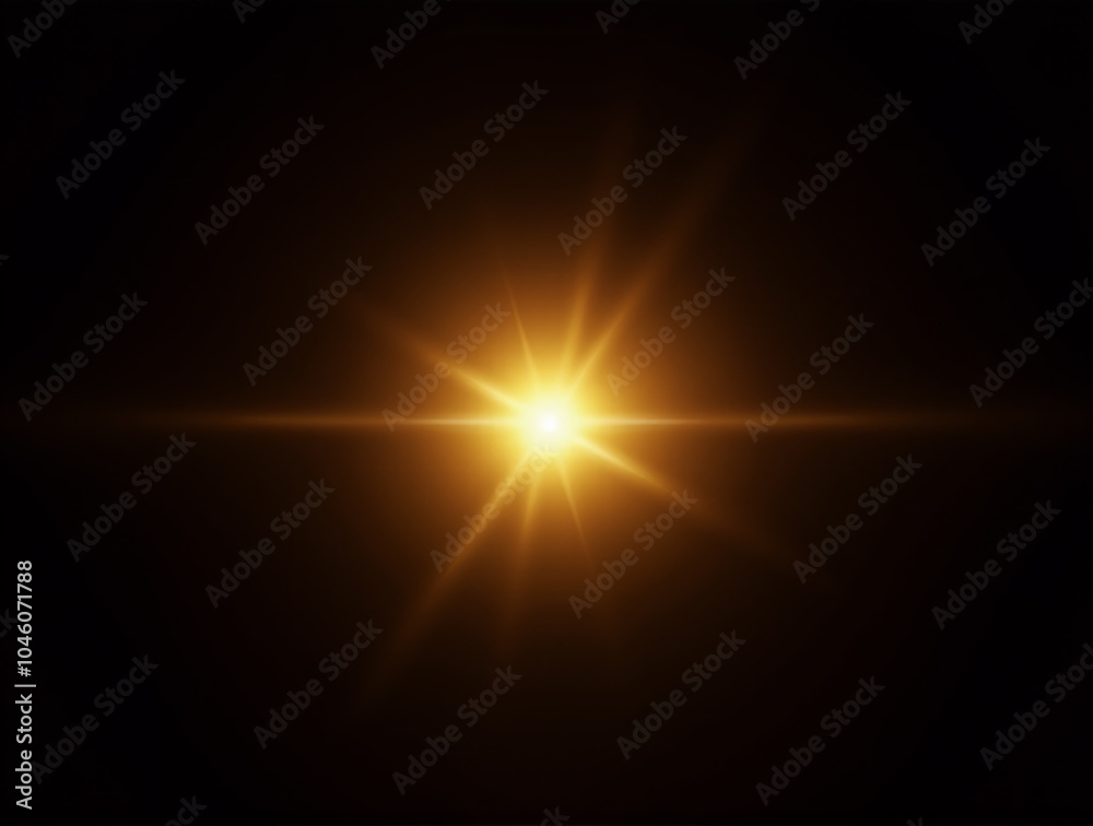 Ethereal Lens Flare and Golden Sunburst on Pitch Black Background with High Contrast and No Visible Light Source Ethereal Lens Flare and Golden Sunburst on Pitch Black Background with High Contrast and No Visible Light Source