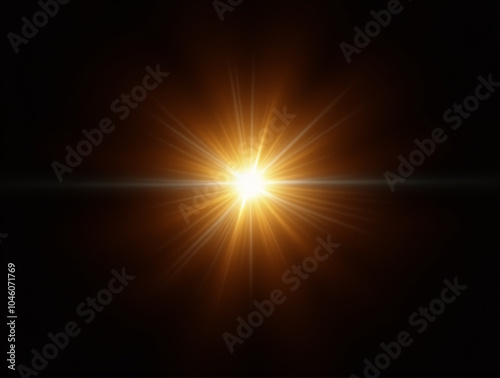 Ethereal Lens Flare and Golden Sunburst on Pitch Black Background with High Contrast and No Visible Light Source