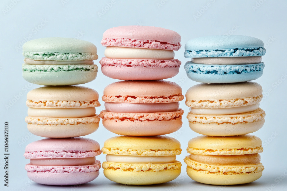 Colorful macarons arranged in a symmetrical pattern on a white plate, showcasing a variety of flavors and pastel hues. Colorful macarons arranged in a symmetrical pattern on a white plate, showcasing a variety of flavors and pastel hues.
