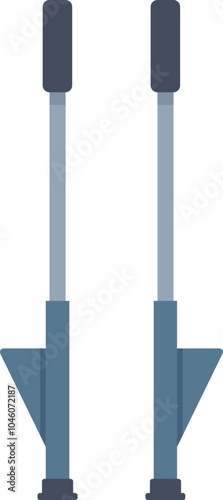 Pair of drywall stilts standing upright, equipment allowing workers to reach high areas, isolated on white background