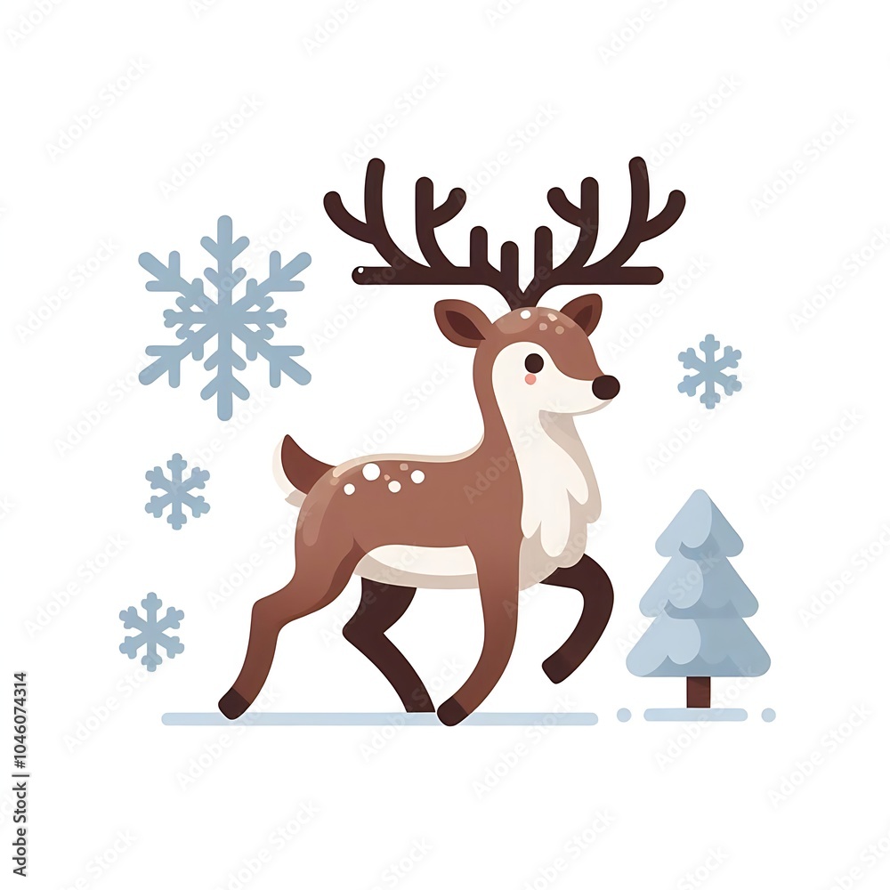 Flat, isolated illustration of a standing reindeer with large antlers. The design features smooth lines, a neutral brown color, and a simple yet elegant profile, evoking holiday themes. Flat, isolated illustration of a standing reindeer with large antlers. The design features smooth lines, a neutral brown color, and a simple yet elegant profile, evoking holiday themes.