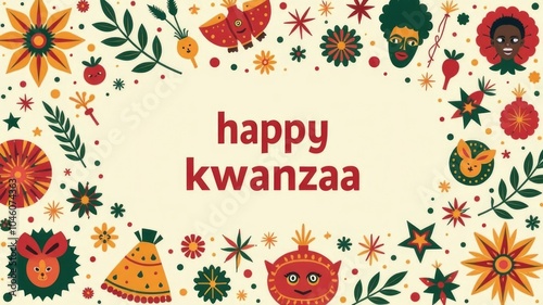 Colorful kwanzaa greeting with festive symbols and african-inspired patterns celebrating unity and culture photo