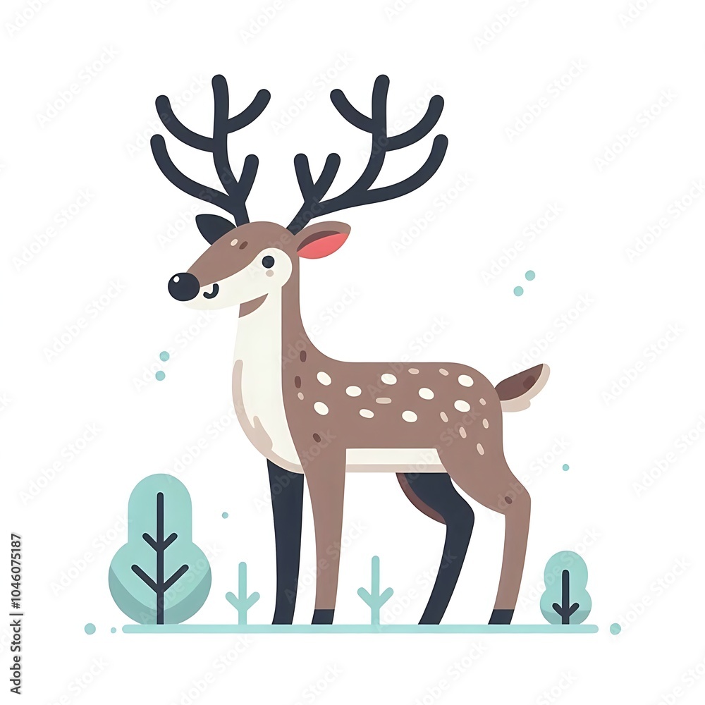 Flat, isolated illustration of a standing reindeer with large antlers. The design features smooth lines, a neutral brown color, and a simple yet elegant profile, evoking holiday themes. Flat, isolated illustration of a standing reindeer with large antlers. The design features smooth lines, a neutral brown color, and a simple yet elegant profile, evoking holiday themes.