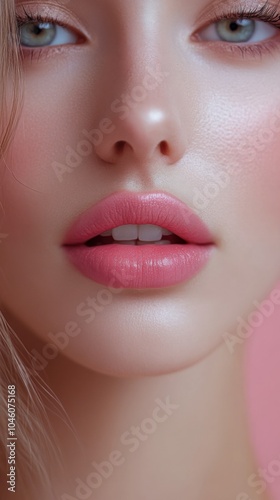 Close-Up of Beautiful Model with Soft Pink Lips