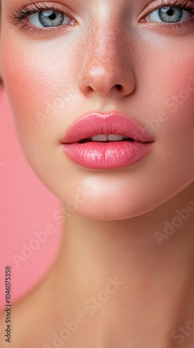 Close-up Portrait of a Beautiful Woman with Soft Makeup