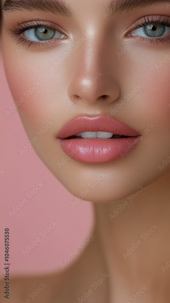 Close-Up Beauty Portrait of a Model with Soft Makeup Close-Up Beauty Portrait of a Model with Soft Makeup