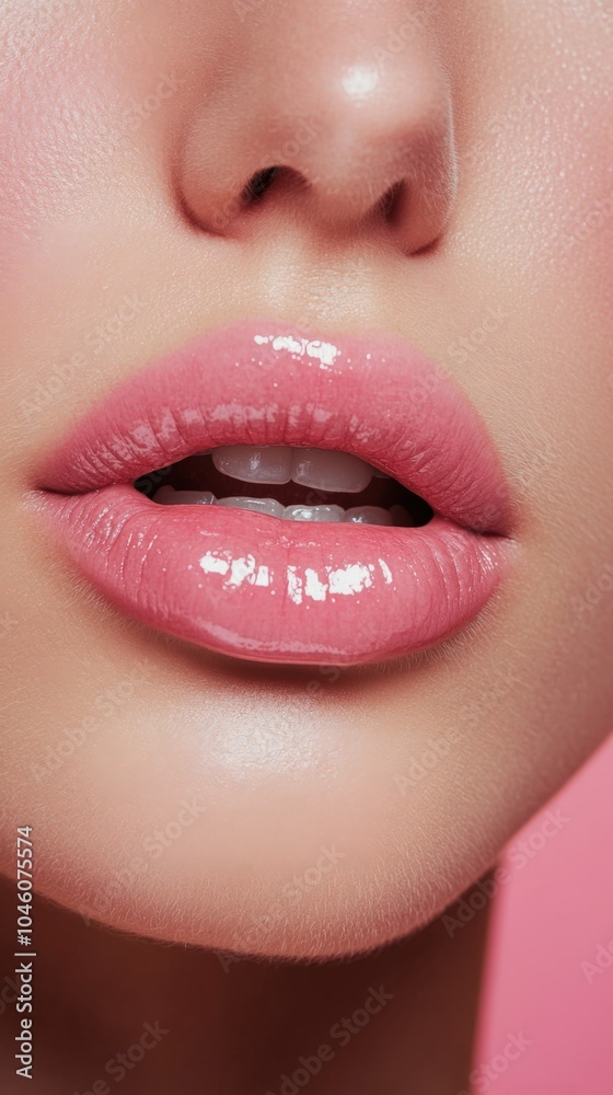 Fototapeta premium Close-Up of Glossy Pink Lips