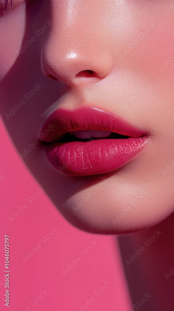 Obraz premium Vibrant Pink Lips Close-Up