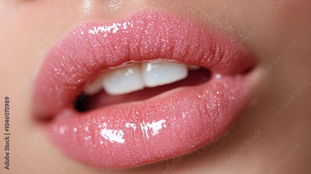 Obraz premium Close-up of Glossy Pink Lips