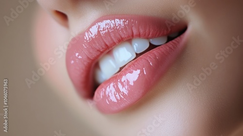 Close-Up of Glossy Lips with Perfect Teeth