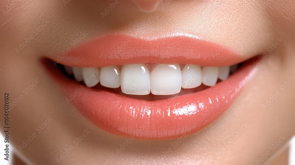 Close-up of Glossy Lips with Perfect Smile Close-up of Glossy Lips with Perfect Smile