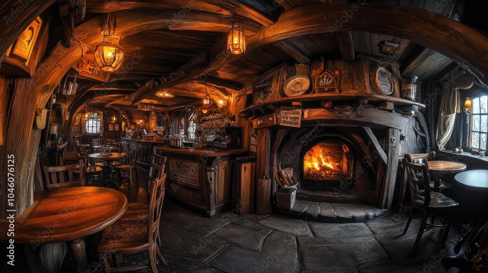 Cozy Tavern with Warm Fireplace and Rustic Decor Cozy Tavern with Warm Fireplace and Rustic Decor