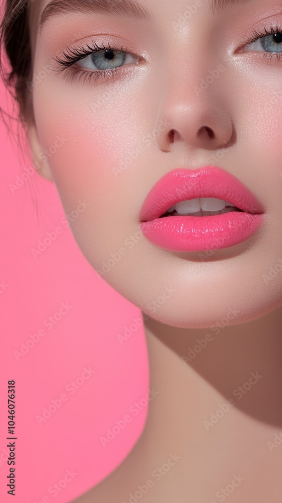 Vibrant Portrait of a Woman with Bold Pink Lips Vibrant Portrait of a Woman with Bold Pink Lips