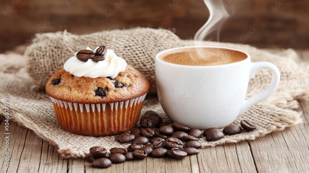 Coffee and Muffin Delight in Rustic Setting Coffee and Muffin Delight in Rustic Setting