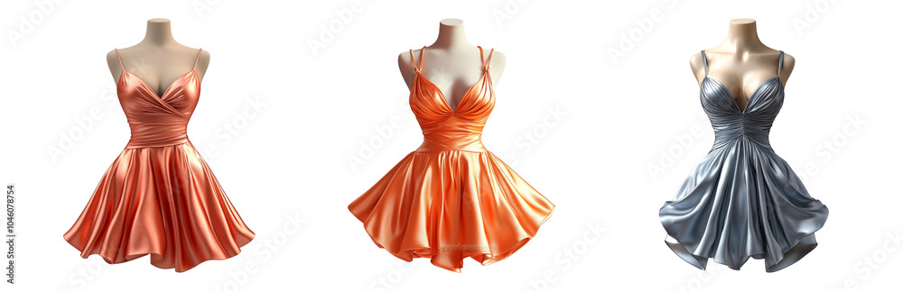 PNG Satin Dresses in Three Distinct Colors Isolated on Transparent Background PNG Satin Dresses in Three Distinct Colors Isolated on Transparent Background